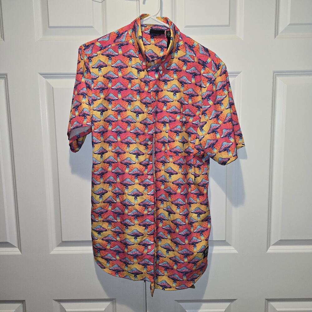 WeSC Mens Mushroom Print Short Sleeve Button Shirt Unisex Shroomspiracies S